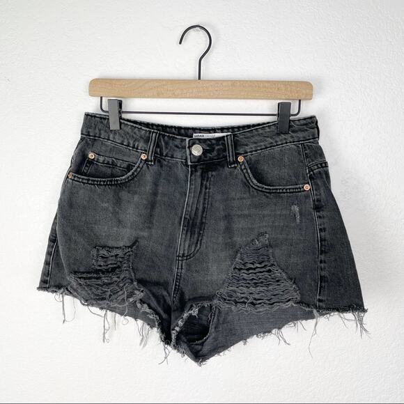 Garage denim black denim jean shorts raw hem distressed festival size 9 // 29 - Picture 2 of 11